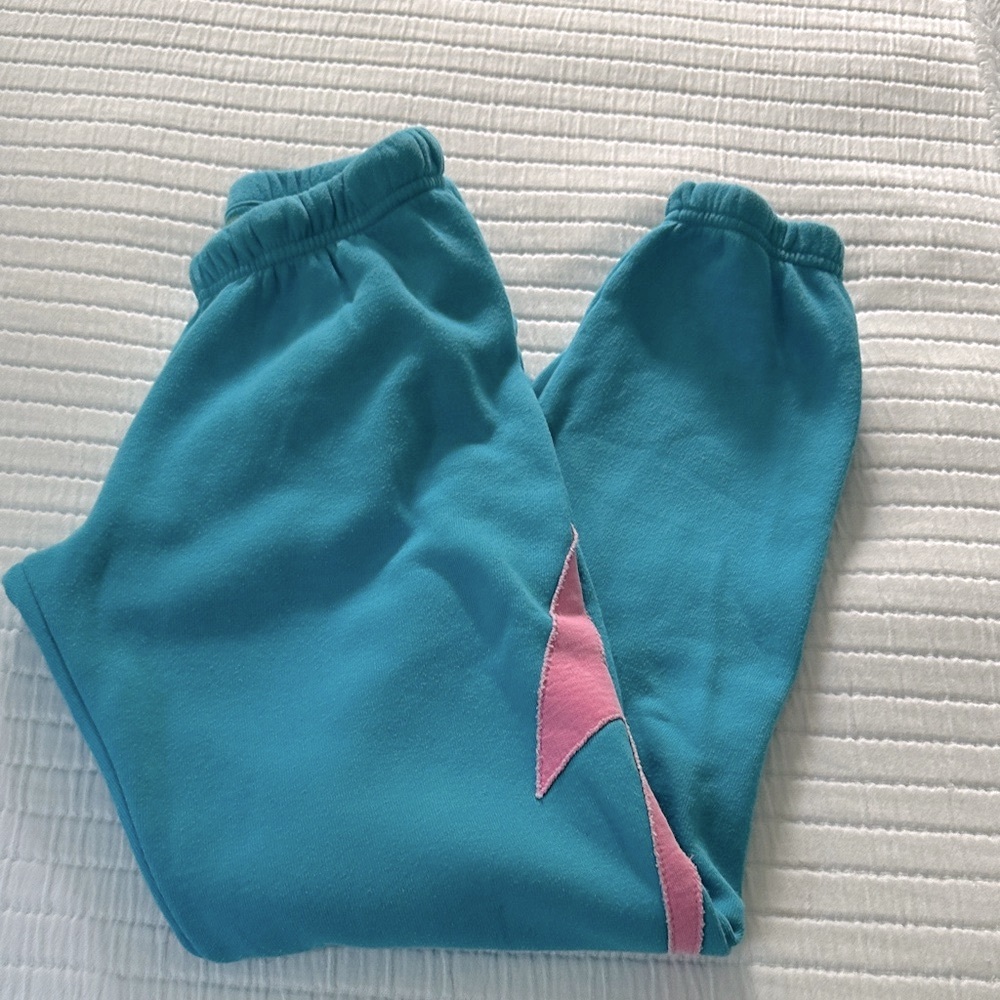 Aviator Nation Teal Track Pants with Pink Accent